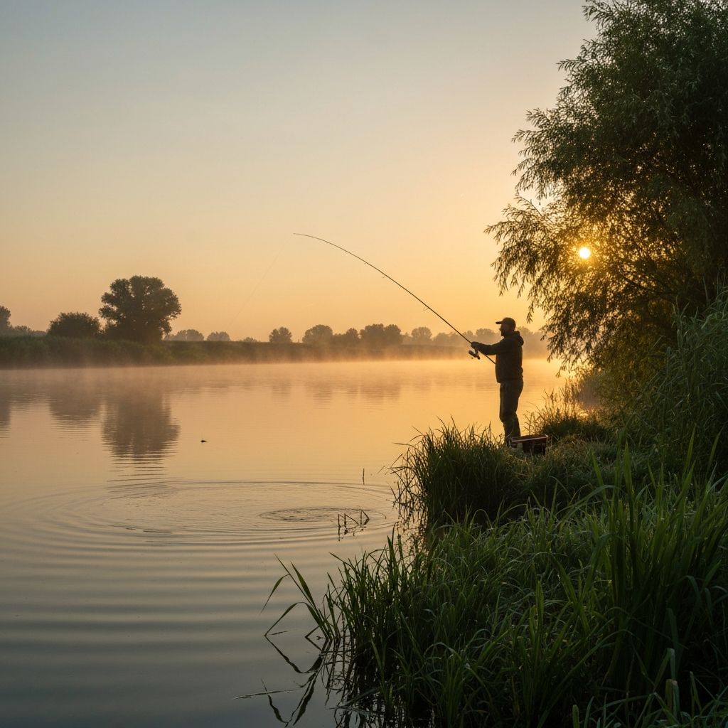 Fishing on a Hungarian river at dawn